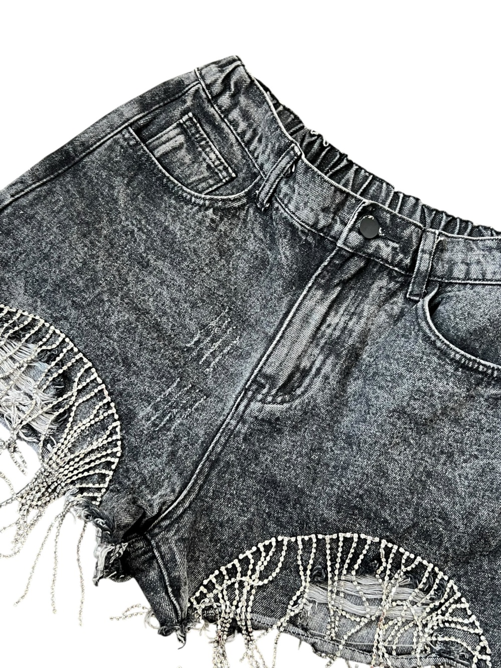 Nashville Cowgirl Bling Denim Shorts - Rhinestone Tassel Distressed Festival S